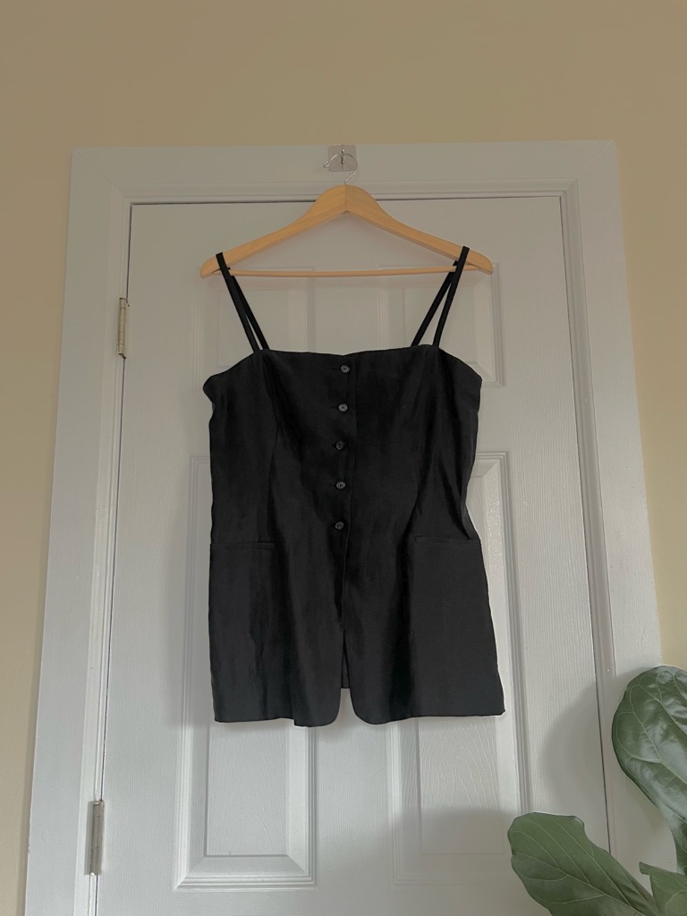 Zara Black Button-Front Spaghetti-Strap Romper